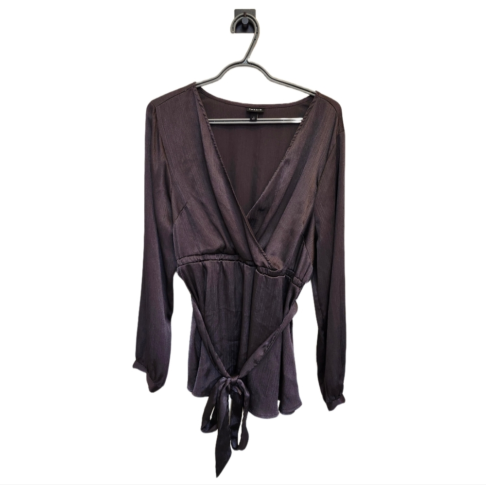 TORRID Deep Grey Blouse with Removable Tie Belt Size 1